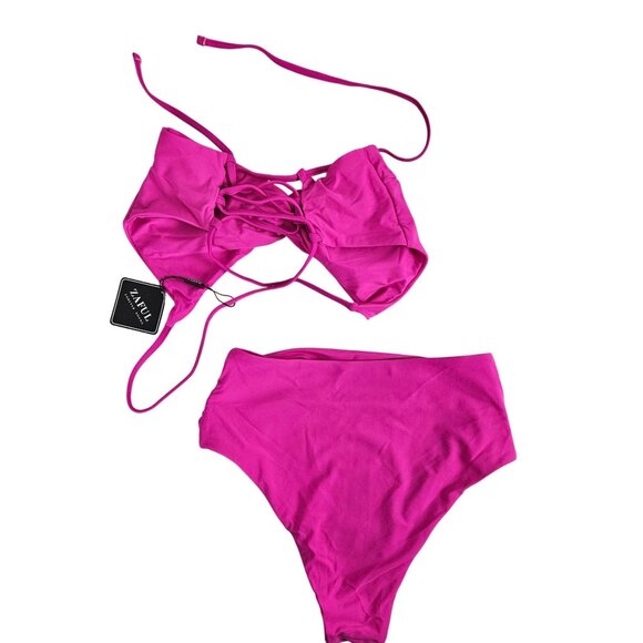 Zaful Womens Rose Pink High-Waisted 2 Piece Bikini Swimwear Set Tie Back Sexy Sm - Picture 5 of 10